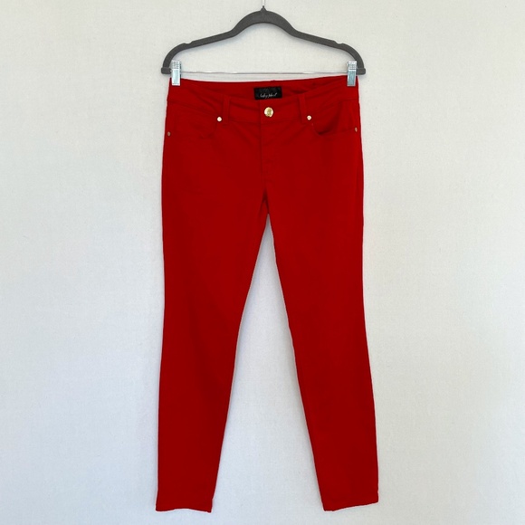 BABY PHAT Size 9 Juniors Red Skinny Jeans Rhinestone Logo - Picture 1 of 9